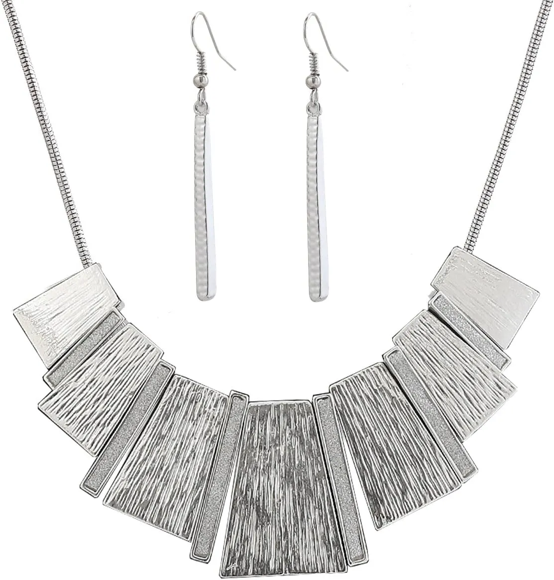 Statement Collar Necklace Bar Drop Earrings Set for Women Enamel Tricolor Bib Necklace Choker Necklace
