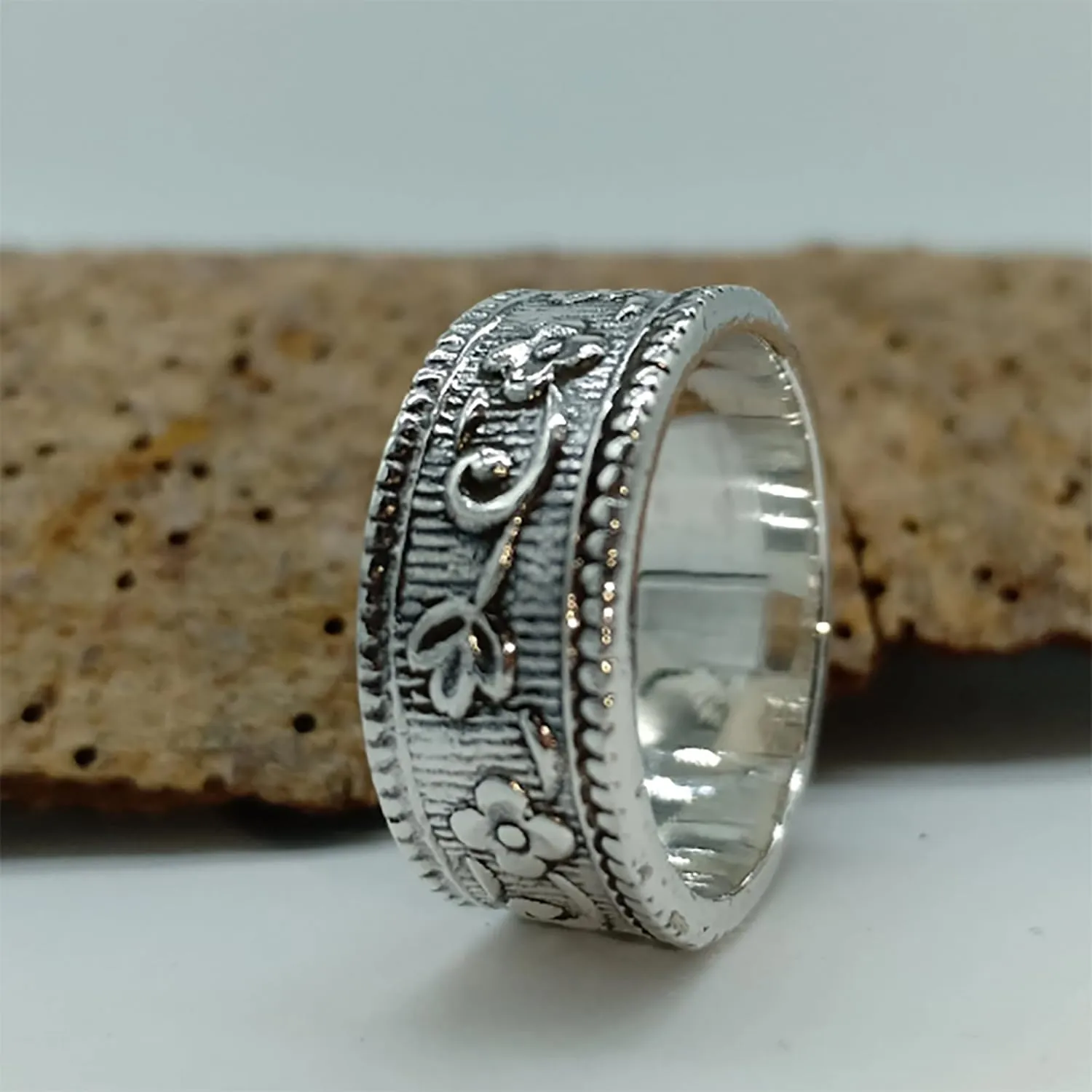 Sterling Silver 925 Solid Couples Design Comfort Fit Wedding Band Promise Ring 925 Sterling Silver Statement Ring, Engagement Ring, 100% Handmade, Native American Style KOHI Ring, STG016 (11)