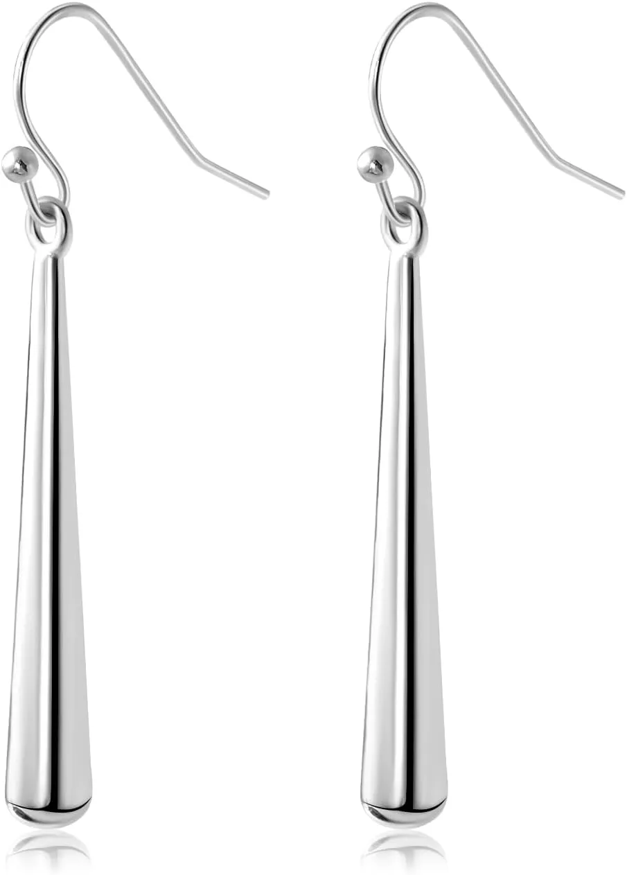 Sterling Silver Dangle Earrings for Women Long Drop Earrings, Minimalist Bar Jewelry Hook Style