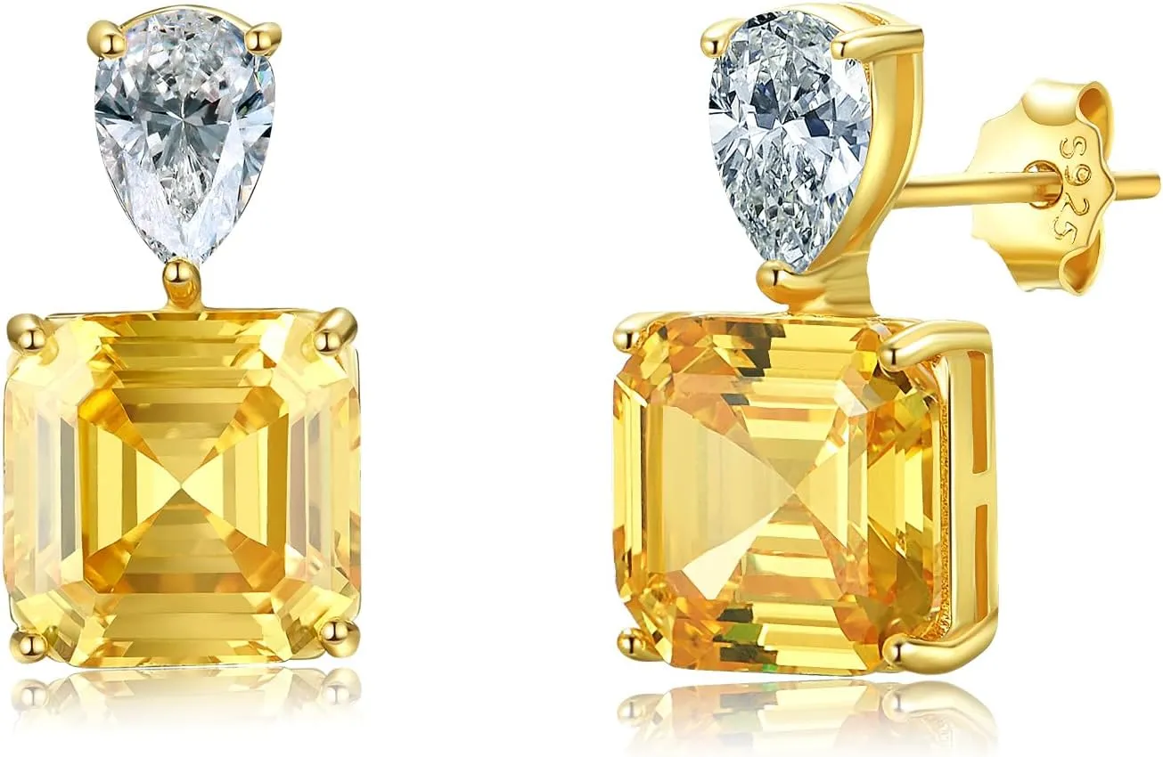 Sterling Silver Dangle Earrings for Women, Pear/Princess Cut Lab Simulation Diamond 5A Cubic Zirconia Dangle Drop Earrings Hypoallergenic Jewerly Gifts