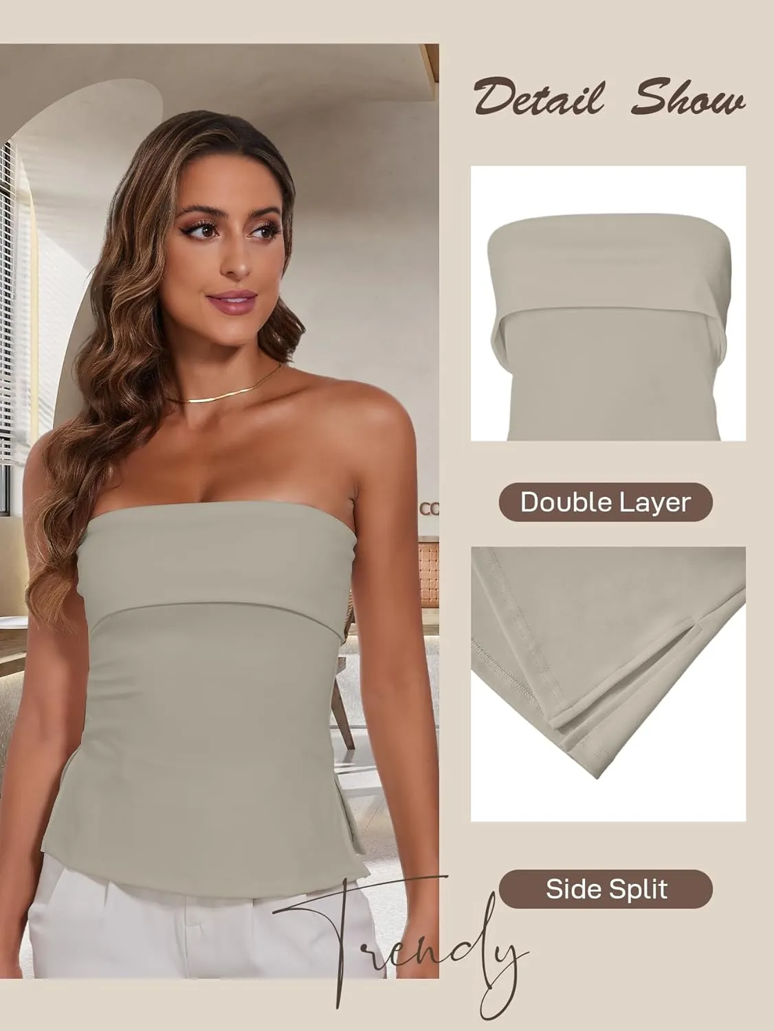 Strapless Tube Tops for Women Backless Going Out Bandeau Top Sexy Trendy Off Shoulder Side Split Summer Bustier Tops