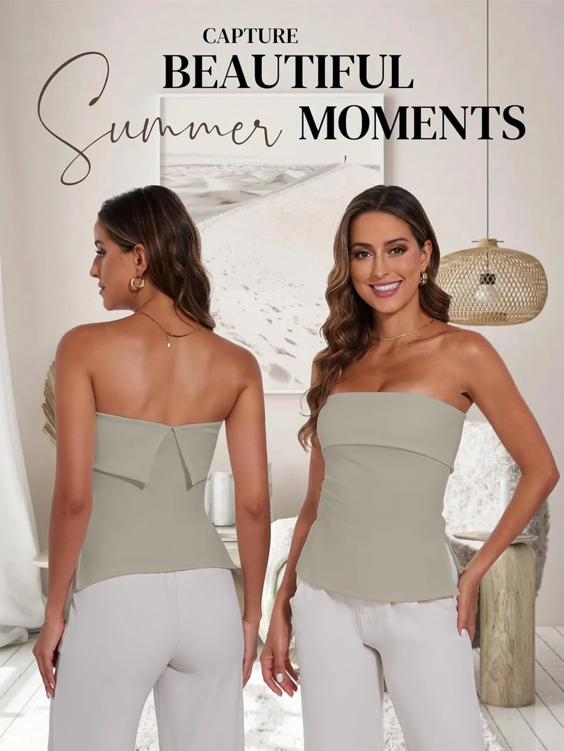 Strapless Tube Tops for Women Backless Going Out Bandeau Top Sexy Trendy Off Shoulder Side Split Summer Bustier Tops