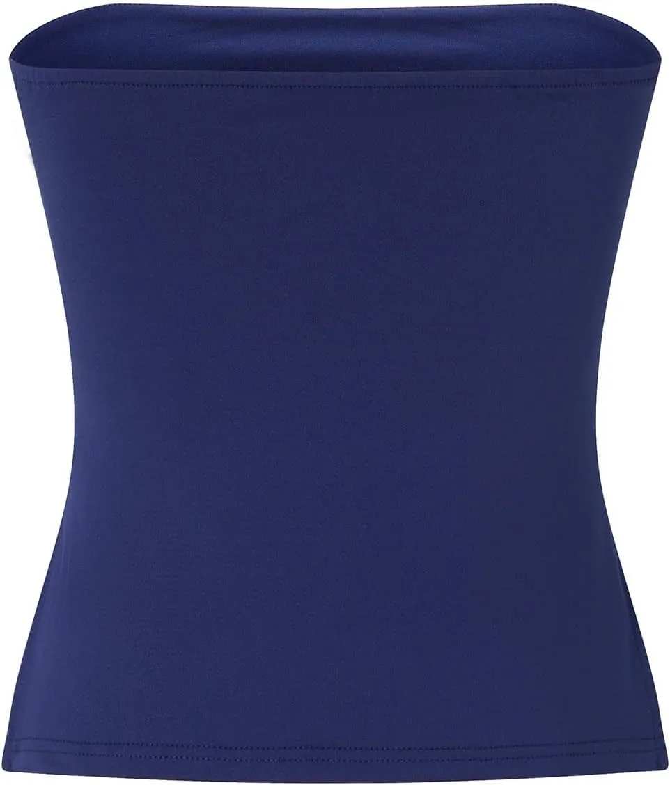 Strapless Tube Tops for Women Sexy Backless Off Shoulder Side Split Bustier Tops Summer Going Out Bandeau Top