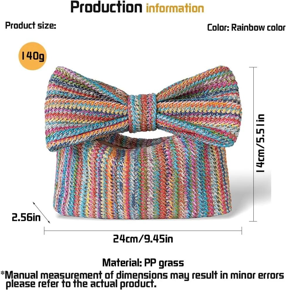 Straw Clutch Purse for Women, Summer Handmade Woven Bow Purse and Handbag Evening Bag for Beach Party Wedding Vacation