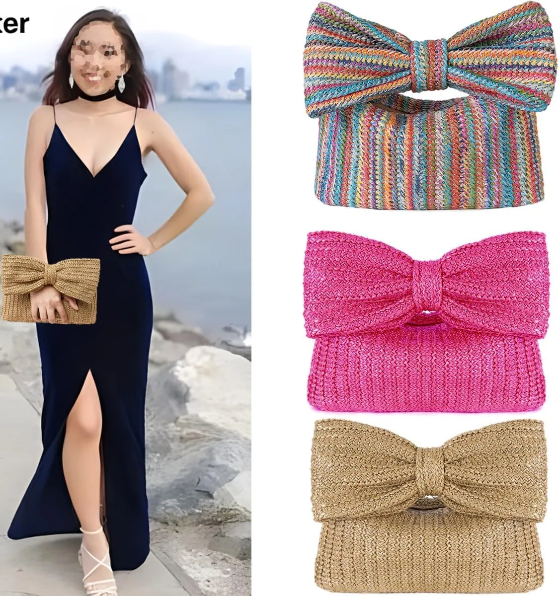 Straw Clutch Purses for Women Summer Bow Purse Handbags Beach Bag for Party Wedding Vacation