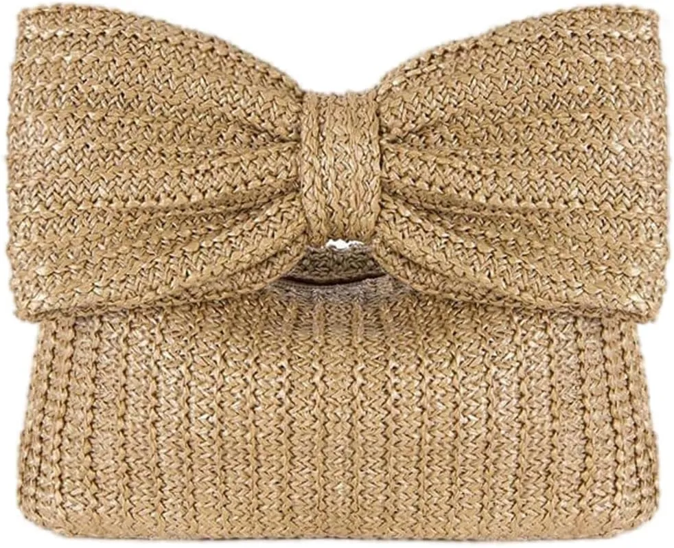 Straw Clutch Purses for Women Summer Bow Purse Handbags Beach Bag for Party Wedding Vacation
