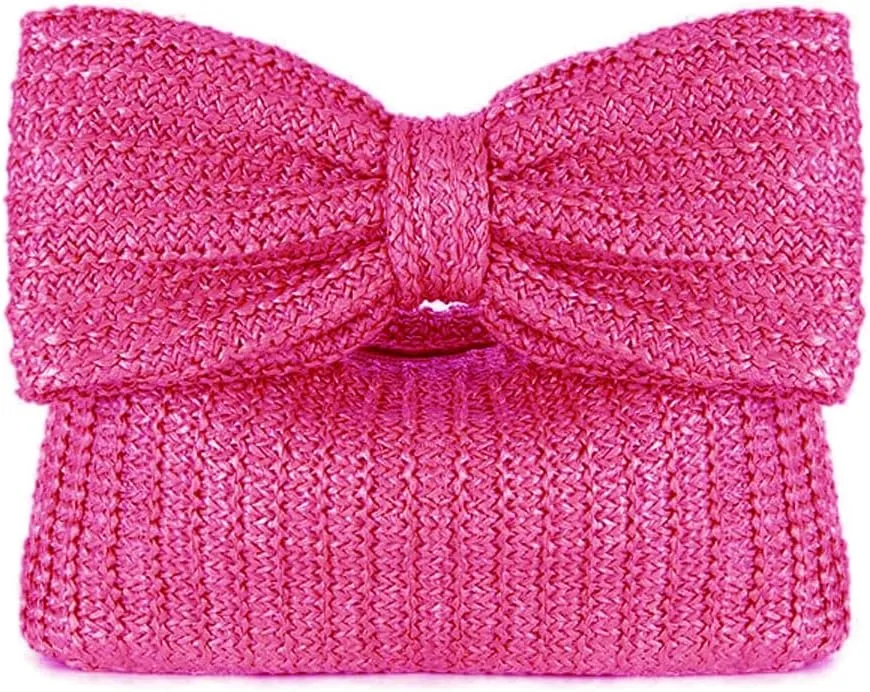 Straw Clutch Purses for Women Summer Bow Purse Handbags Beach Bag for Party Wedding Vacation