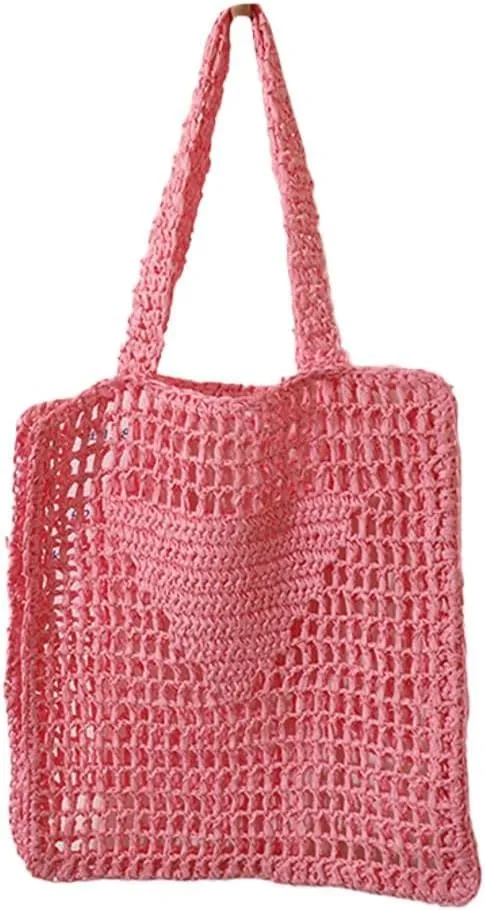 Straw Tote Bag for Women Summer Woven Shoulder Bag Lightweight Crochet Beach Hobo Bag Handmade Purse 2025, One Color, One Size