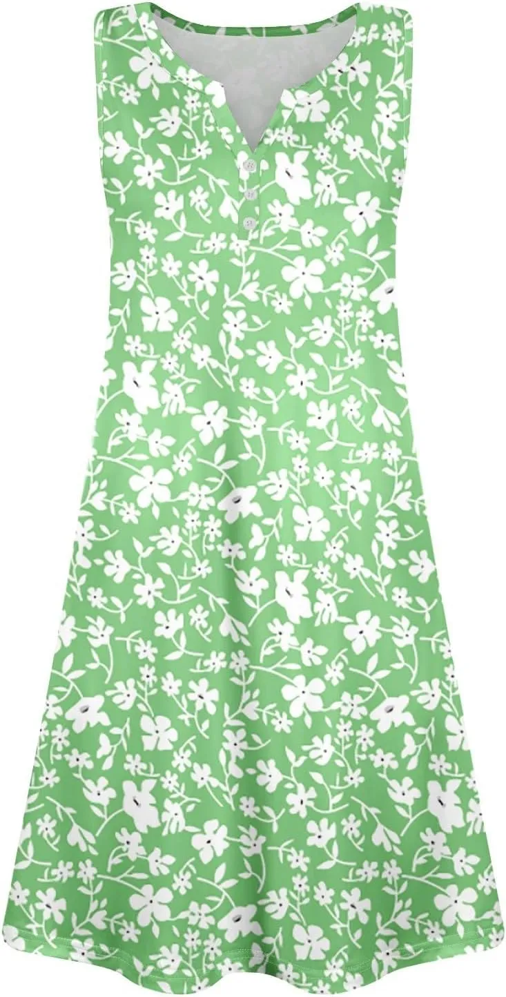 Summer Dresses for Women Casual Sleeveless Maxi Dresses Cute Floral Dress Wedding Guest Dress for Daily Traveling
