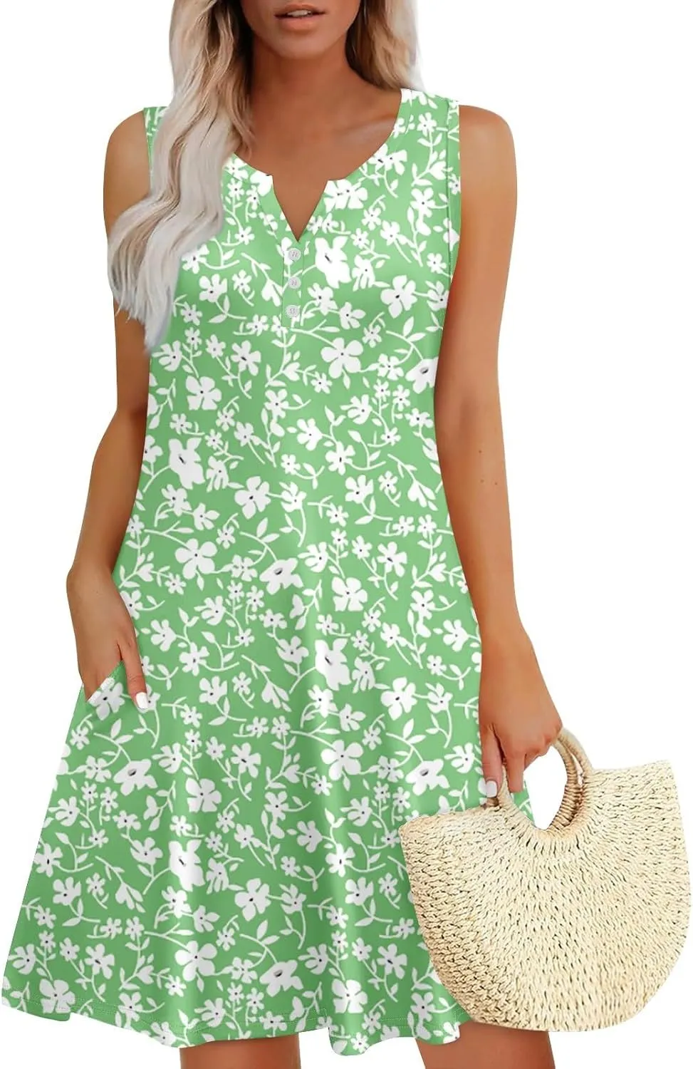 Summer Dresses for Women Casual Sleeveless Maxi Dresses Cute Floral Dress Wedding Guest Dress for Daily Traveling