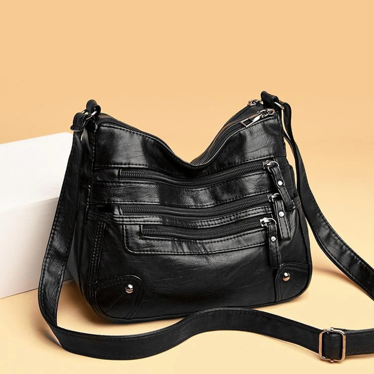 Summer Purses for Women 2025 Crossbody Retro Studded Crossbody Bags Small Shoulder Purses Travel Bag with Zipper(Black)