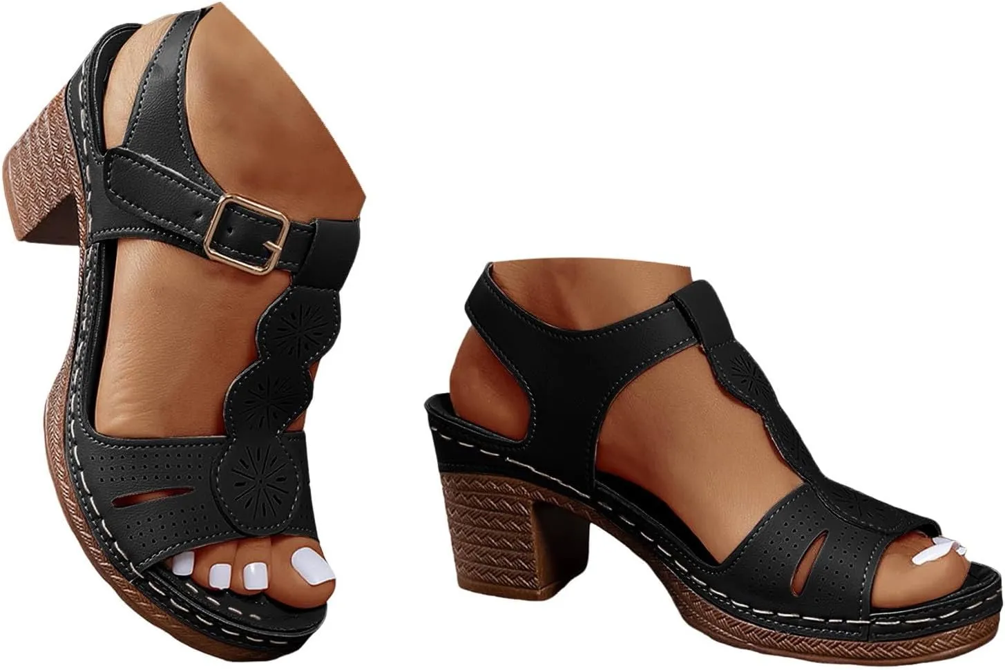 Summer Sandals for Women 2025 Orthtic Arch Support Flat Wedge Sandal Walking Open Toe Ankle Strap Comfortable Platform Slip-On Shoe for Beach Casual Vacation Party