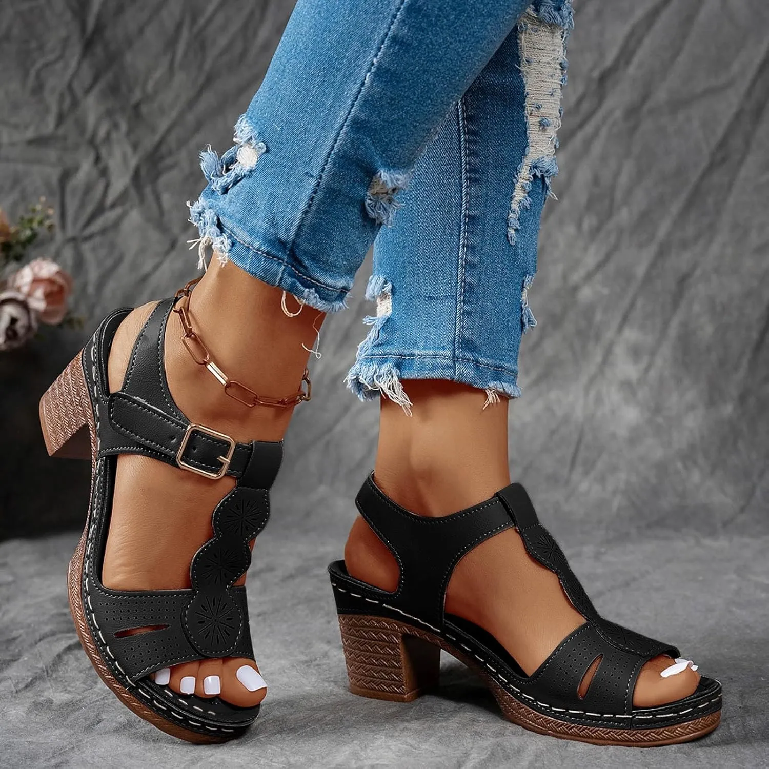 Summer Sandals for Women 2025 Orthtic Arch Support Flat Wedge Sandal Walking Open Toe Ankle Strap Comfortable Platform Slip-On Shoe for Beach Casual Vacation Party
