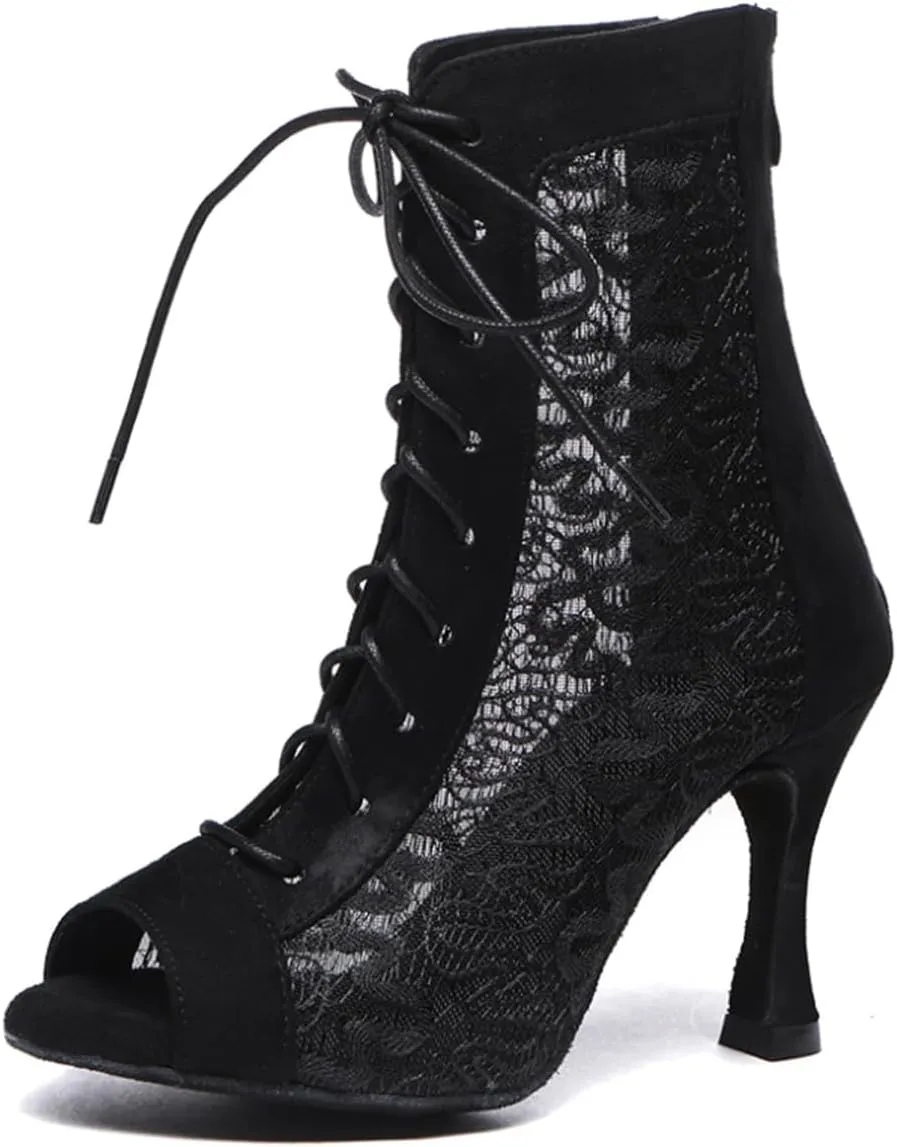 SWDZM Peep Toe Womens Latin Salsa Dance Boots Ballroom Performence Practice Party Dance Shoes,Model L546