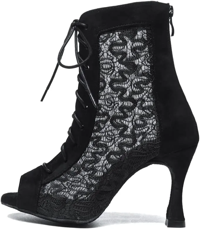SWDZM Peep Toe Womens Latin Salsa Dance Boots Ballroom Performence Practice Party Dance Shoes,Model L546