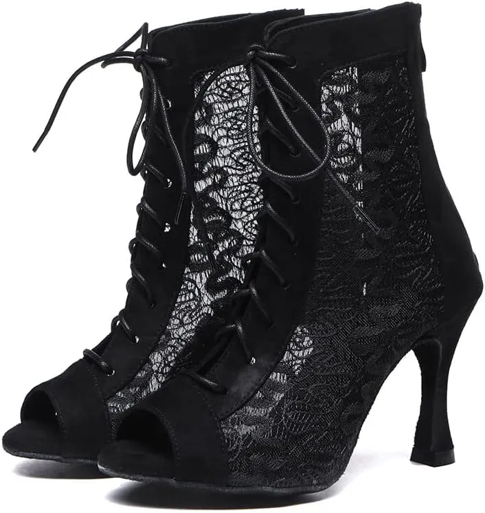 SWDZM Peep Toe Womens Latin Salsa Dance Boots Ballroom Performence Practice Party Dance Shoes,Model L546