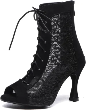 SWDZM Peep Toe Womens Latin Salsa Dance Boots Ballroom Performence Practice Party Dance Shoes,Model L546