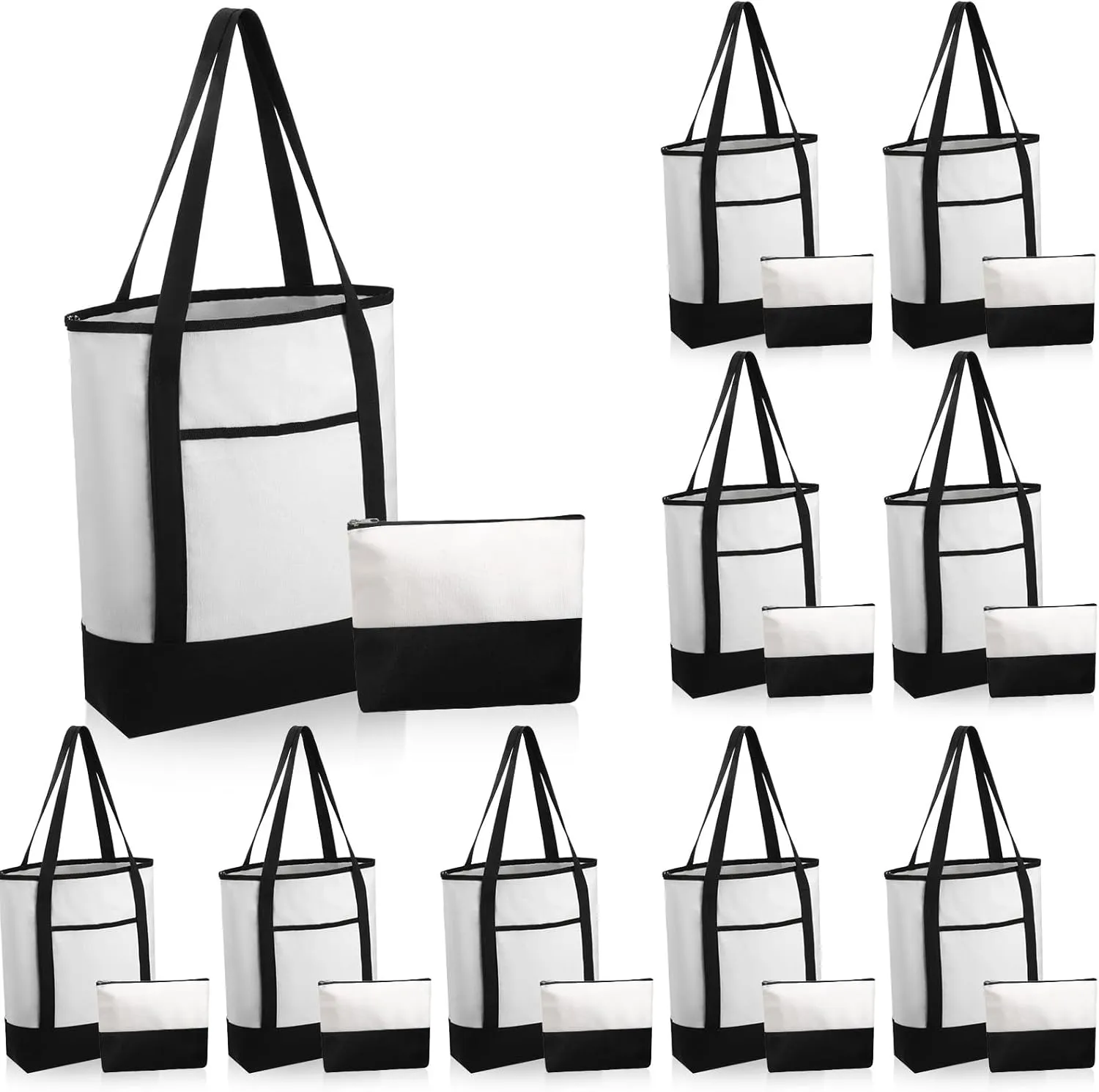 Sweetude 20 Pieces Canvas Tote Bag with Makeup Bag Set Blank Canvas Bags Bulk with Handles Zipper Cosmetic Bags DIY Cloth Bag