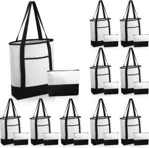 Sweetude 20 Pieces Canvas Tote Bag with Makeup Bag Set Blank Canvas Bags Bulk with Handles Zipper Cosmetic Bags DIY Cloth Bag