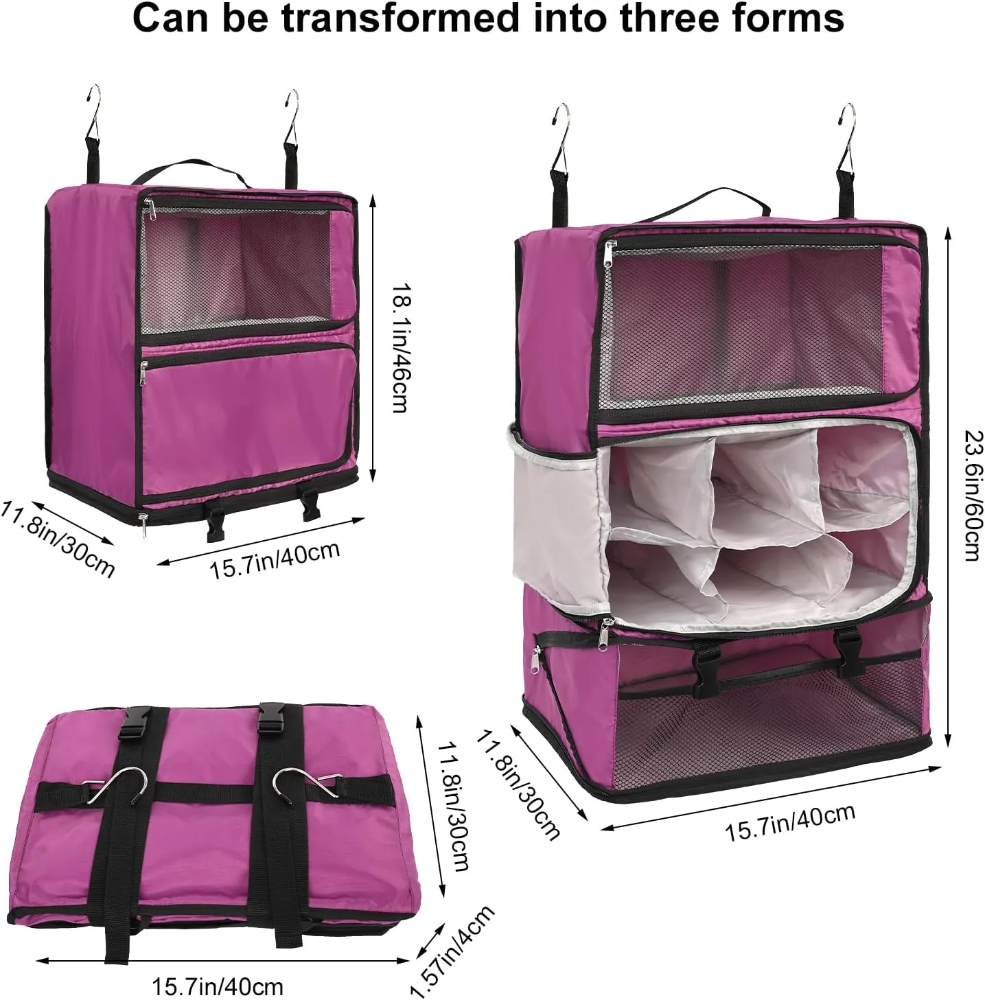 TABITORA Travel Portable Hanging Shelves Closet Organizer Packing Luggage Storage with Multifunctional and Foldable Invisible Compartment,Lightweight, for Suitcase, RV,ClosetPurple,XXL