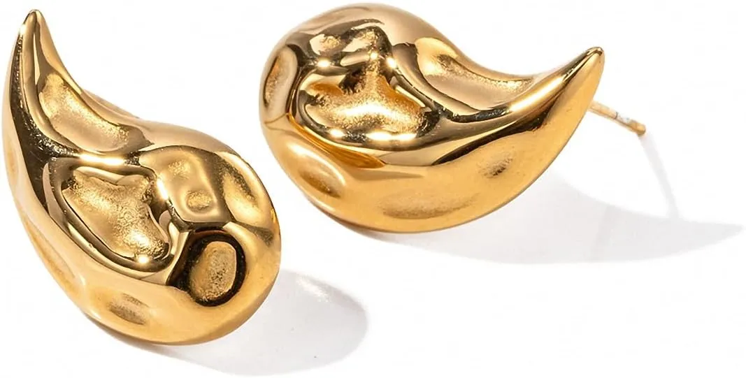 Teardrop Earrings Textured Teardrop Stainless Steel Earrings Women Waterdrop Earrings