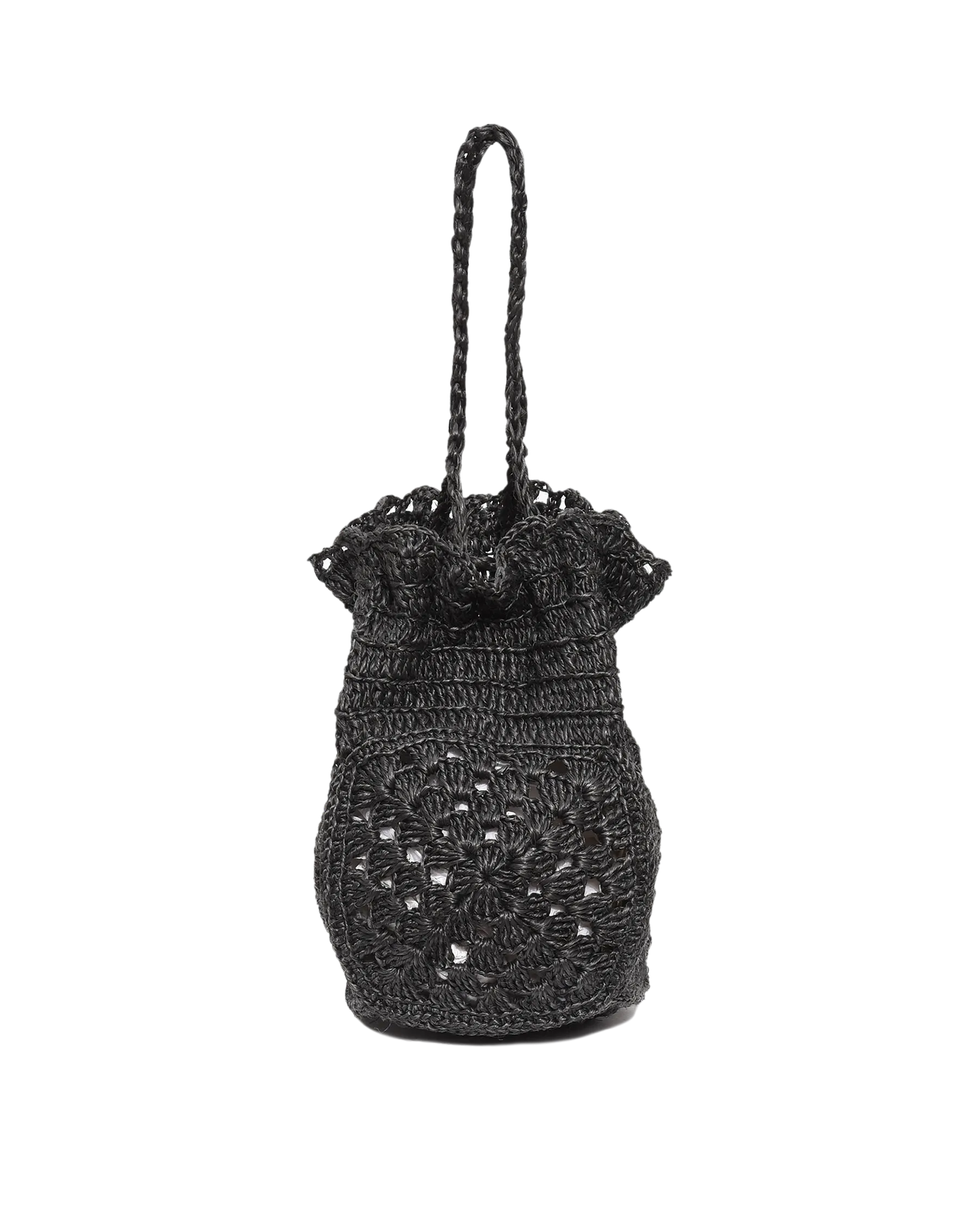 The Crochet Drawstring Bag. -- Black