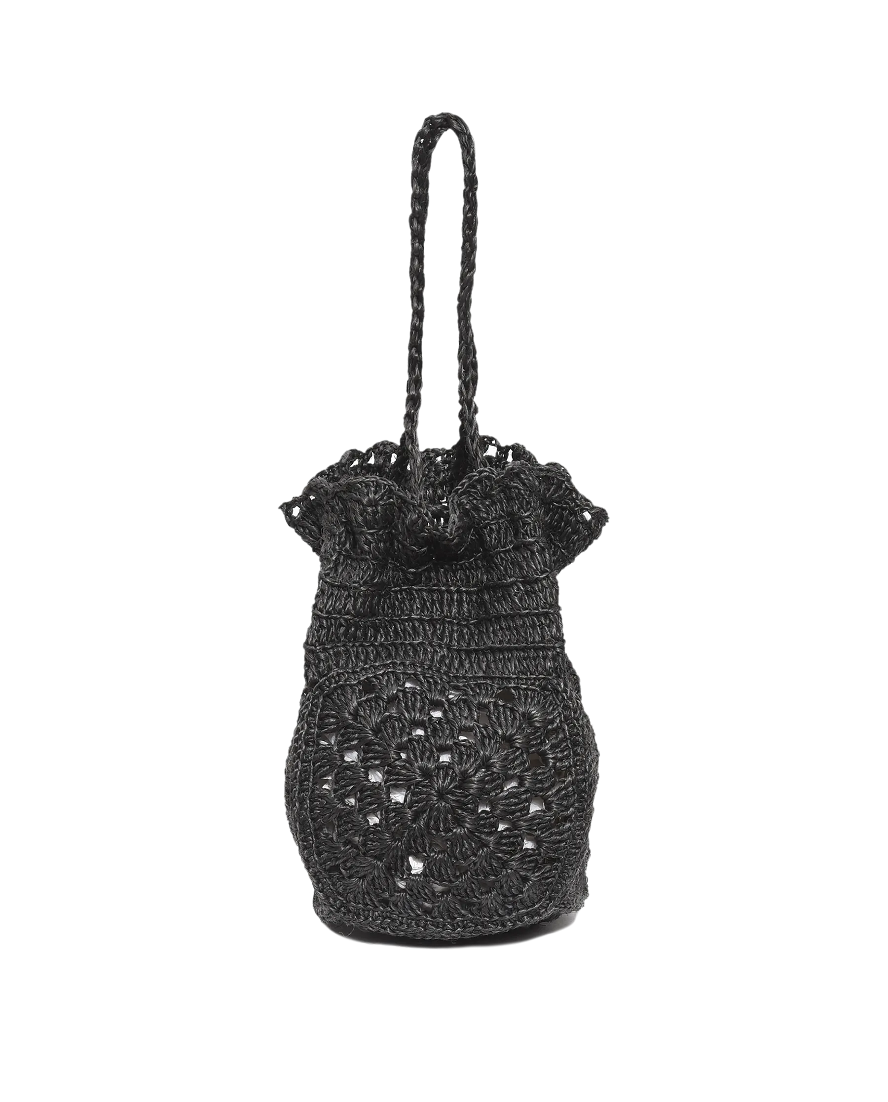 The Crochet Drawstring Bag. -- Black
