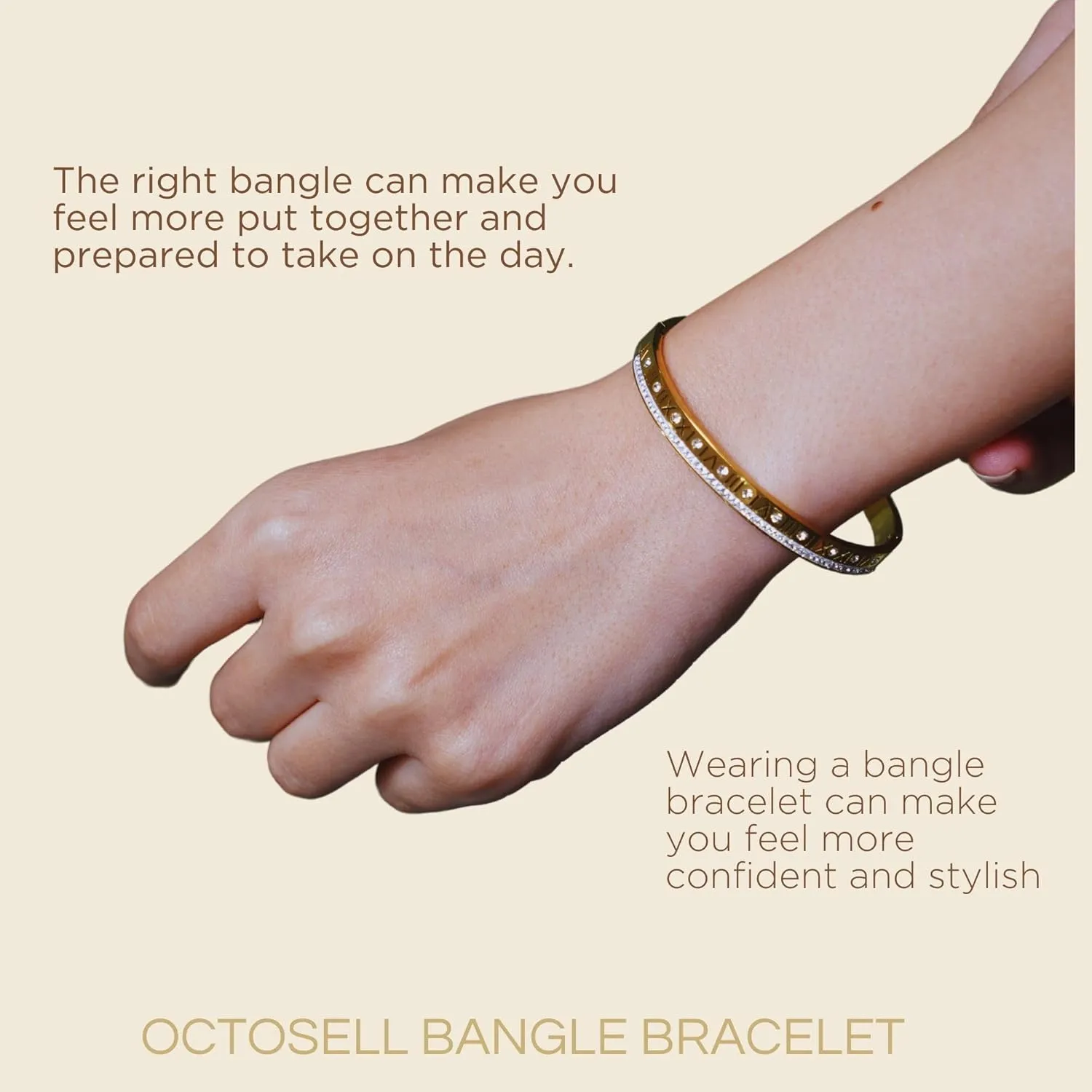 Timeless Elegance 18K Gold-Plated Numeral Bangle Bracelet for Women | Elegant Cubic Zirconia-Adorned Cuff | Adjustable Hinged Design | Luxurious Gift for Her