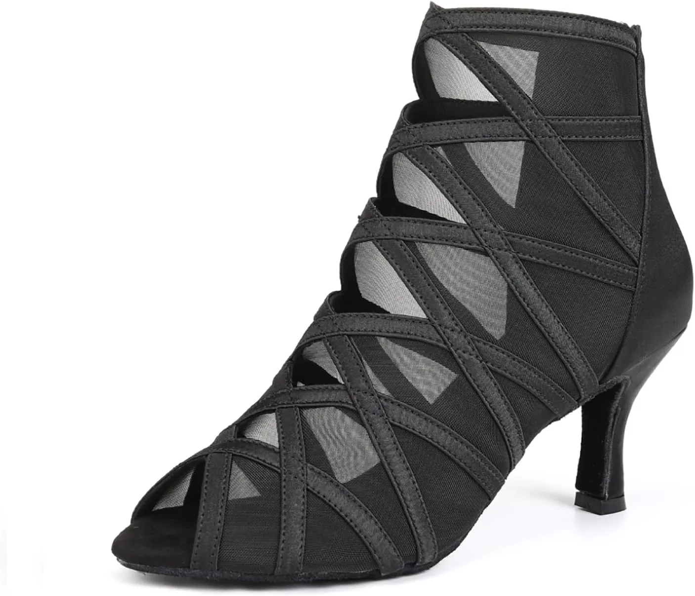 TINRYMX Women's Latin Dance Boots Ballrooom Salsa Tango Open Toe Performance Professional Dance Shoes, Model YCL445,Black-7.5CM,7.5(M) US
