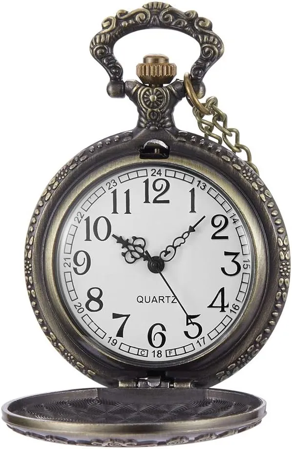 Tiong Engraved Ancient Native Indian/4th of July Pattern Quartz Pocket Watch Design Antique Souvenir Thanksgiving Gifts