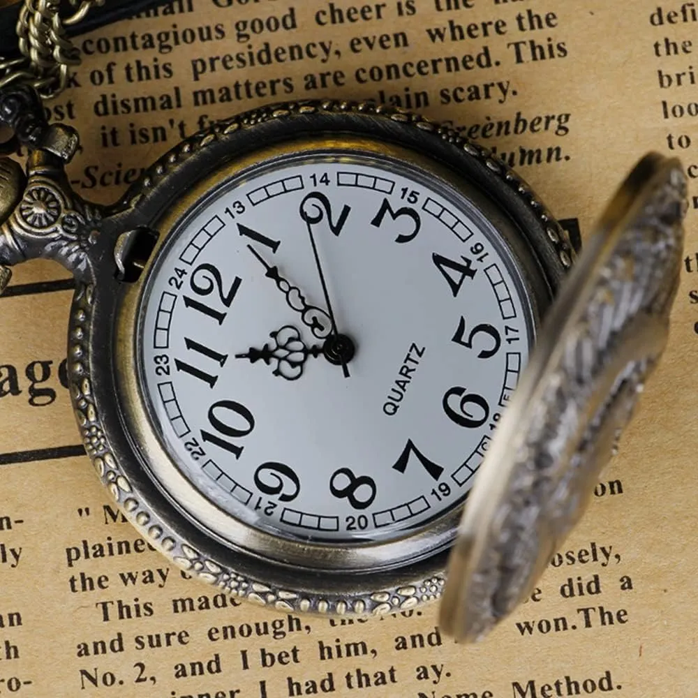 Tiong Engraved Ancient Native Indian/4th of July Pattern Quartz Pocket Watch Design Antique Souvenir Thanksgiving Gifts