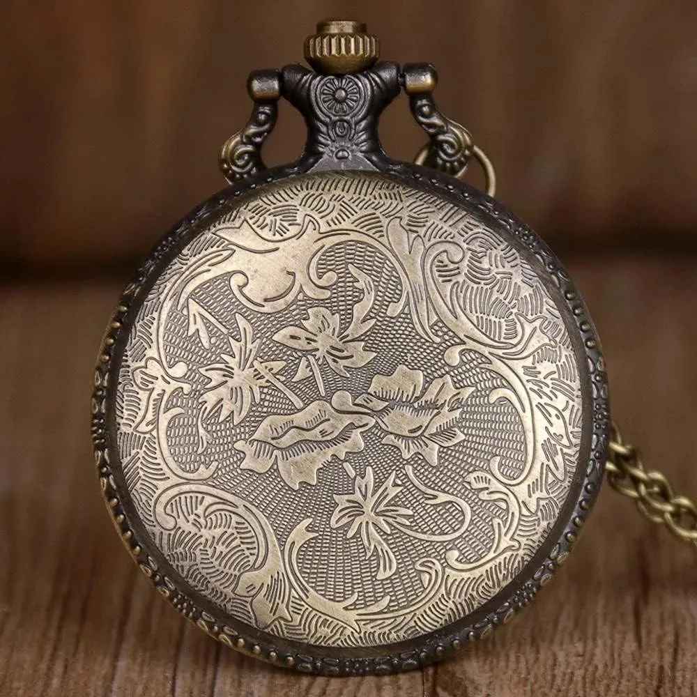 Tiong Engraved Ancient Native Indian/4th of July Pattern Quartz Pocket Watch Design Antique Souvenir Thanksgiving Gifts