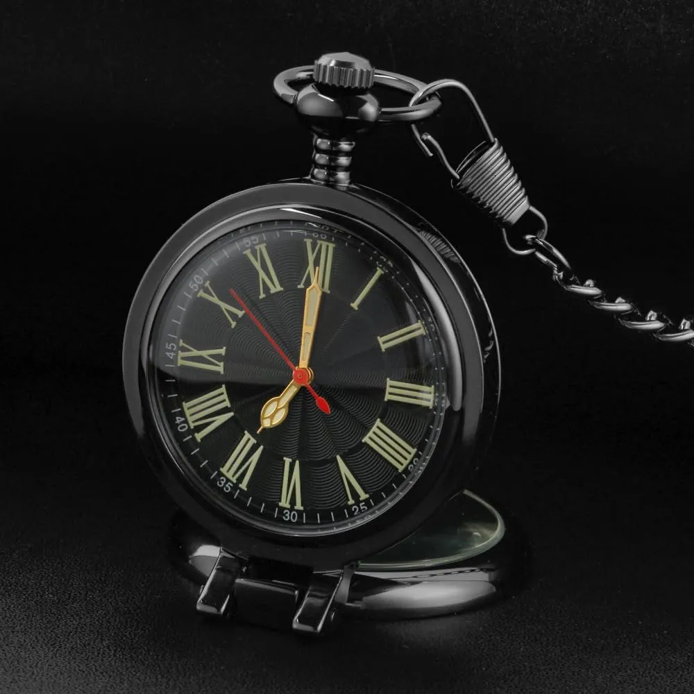 Tiong Smooth Pocket Watches Quartz Arabic/Roman Numerals Men Transparent Cover Pocket Watch with Chain&Box