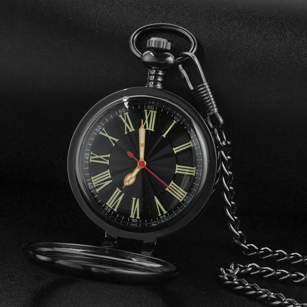 Tiong Smooth Pocket Watches Quartz Arabic/Roman Numerals Men Transparent Cover Pocket Watch with Chain&Box