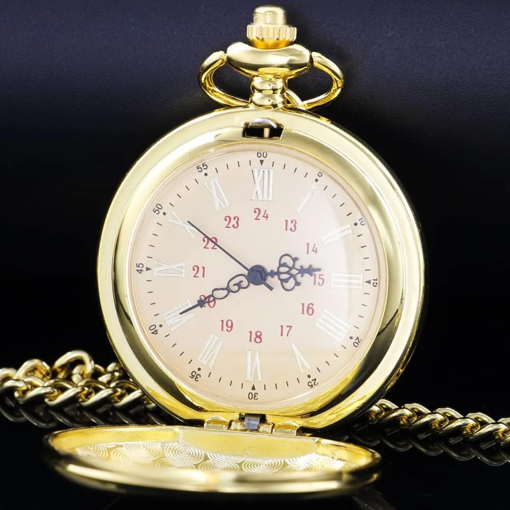 Tiong Smooth Pocket Watch,Personalized Pocket Watch,Customized Watches for Men,Engraved Pocket Watches for Fathers Day with Chain