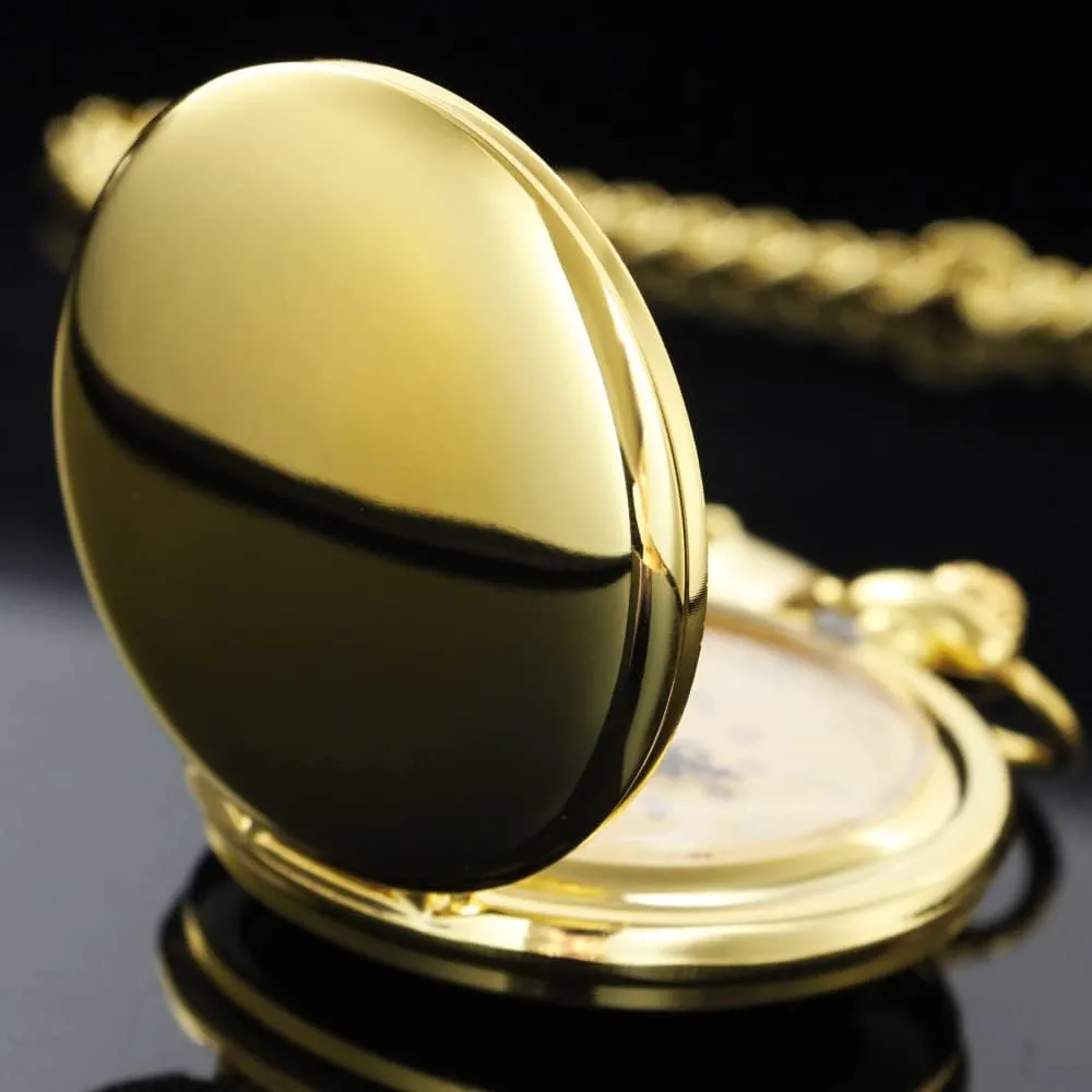 Tiong Smooth Pocket Watch,Personalized Pocket Watch,Customized Watches for Men,Engraved Pocket Watches for Fathers Day with Chain