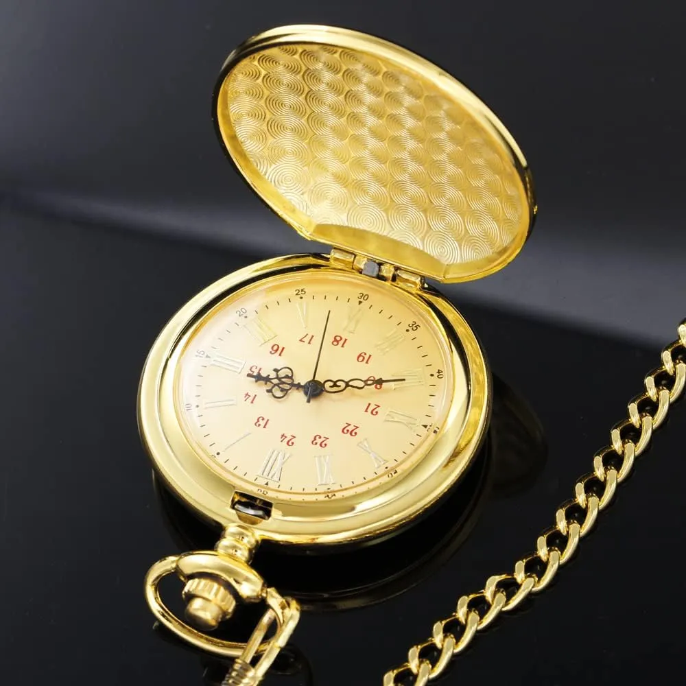 Tiong Smooth Pocket Watch,Personalized Pocket Watch,Customized Watches for Men,Engraved Pocket Watches for Fathers Day with Chain