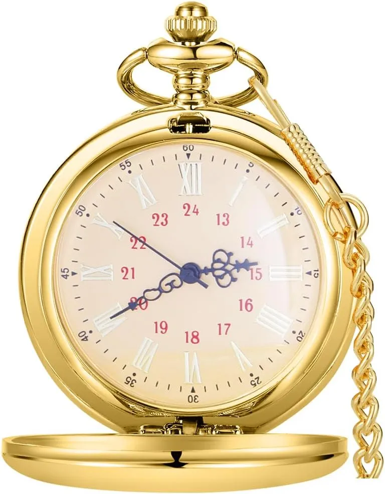 Tiong Smooth Pocket Watch,Personalized Pocket Watch,Customized Watches for Men,Engraved Pocket Watches for Fathers Day with Chain