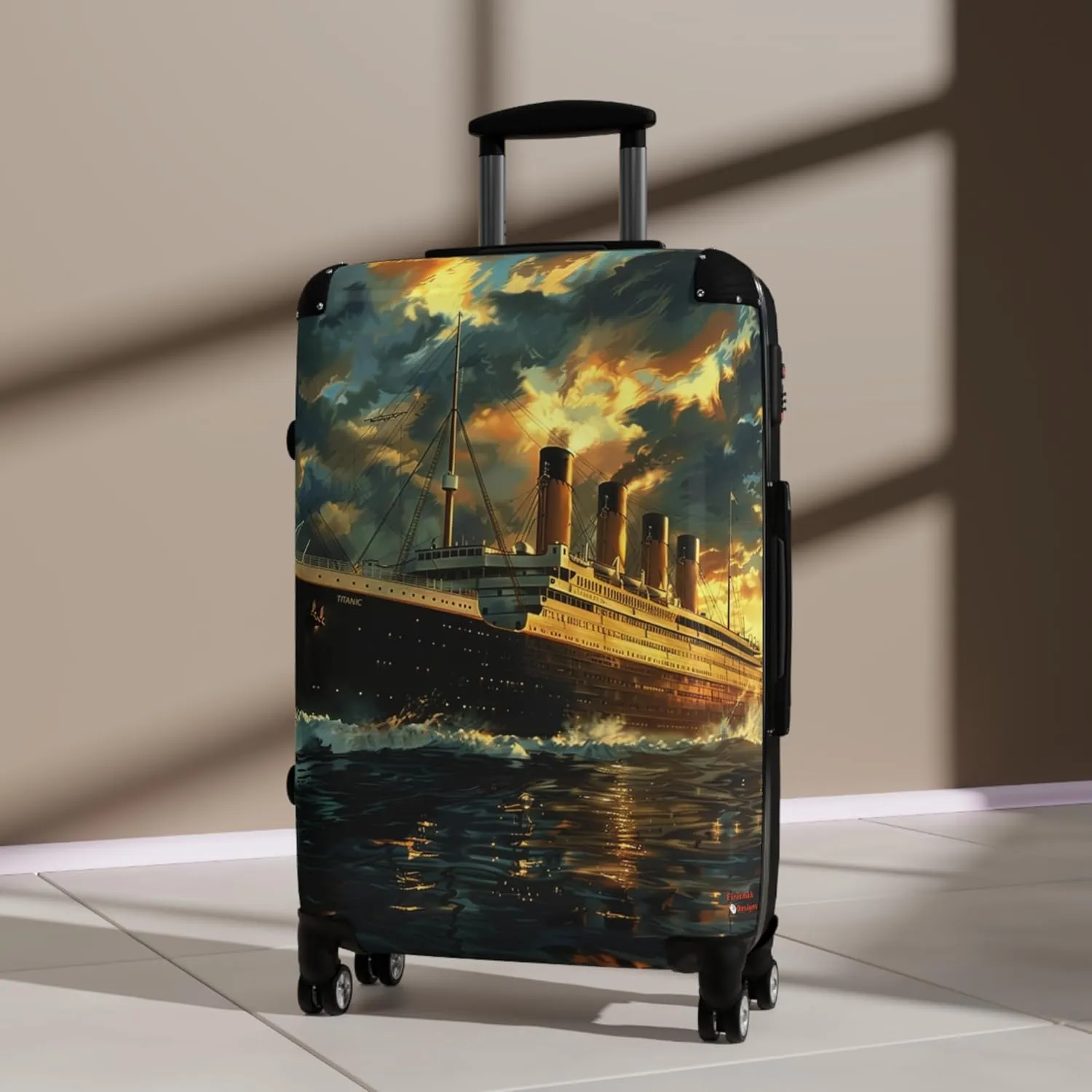 Titanic Hardside Luggage Case with Wheels, Polycarbonate Front, ABS Back, Telescopic Handle, Removable Lining (Medium)