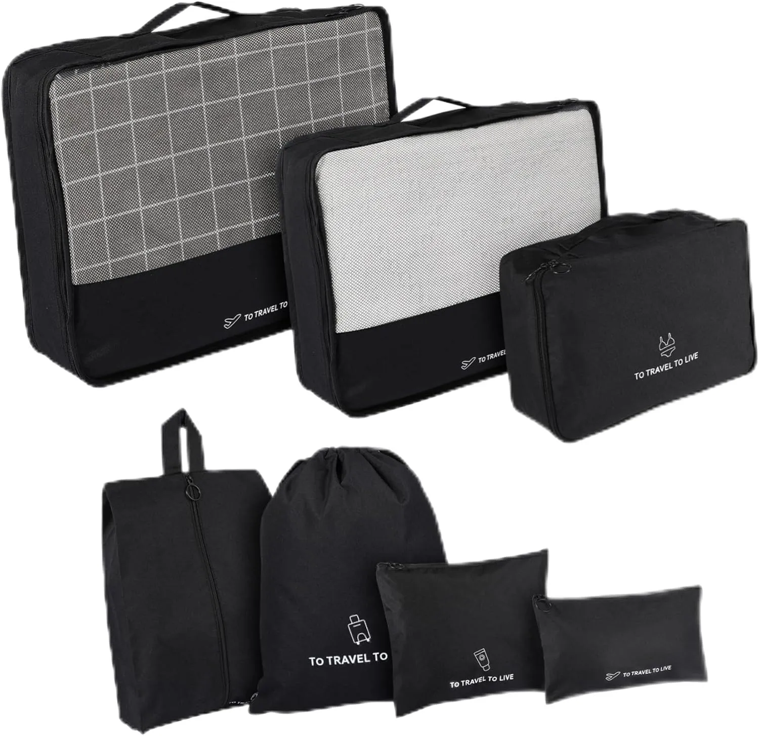 Toyvian Organizer Bags for Suitcases 7 Pcs Packing Cubes Mesh Flat Underwear Shoe Bags Compression Travel Storage