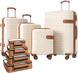 Travel Smart with 4-Piece Luggage Set, Lightweight Expandable Hard Shell Suitcases with Spinner Wheels and Packing Cubes, Cream