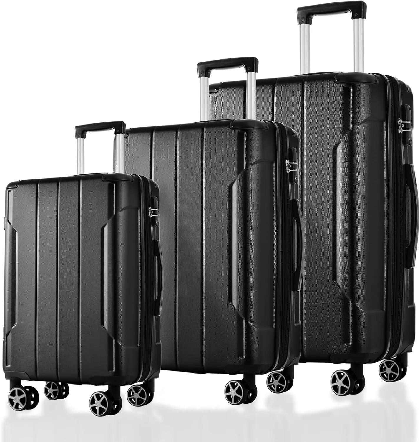 Travel Solutions with 3-Piece Expandable Hard Shell Luggage Set, Lightweight ABS Material, Double Spinner Wheels, Black