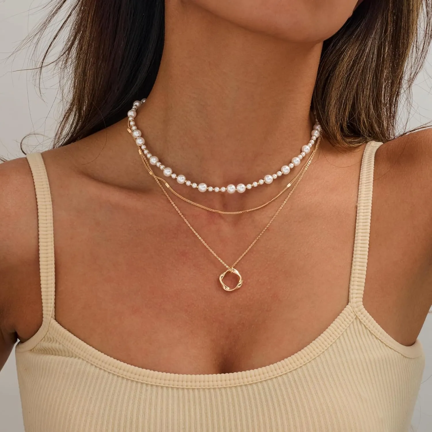 Trendy Layered Necklaces Set for Women Gold - toned Chain Sparkling Crystal Pendant Necklace, Colorful Beaded & Natural Stone Separable Multi - layer Necklace