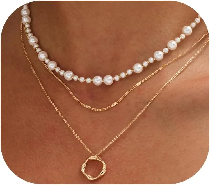 Trendy Layered Necklaces Set for Women Gold - toned Chain Sparkling Crystal Pendant Necklace, Colorful Beaded & Natural Stone Separable Multi - layer Necklace
