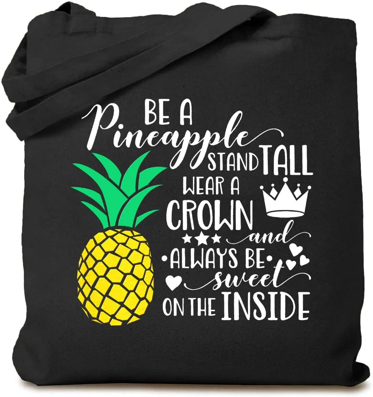 TSIIUO Be a Pineapple Stand Tall Wear a Crown Cotton Canvas Tote Bag Women Summer Fruit Reusable Shopping Shoulder Bag