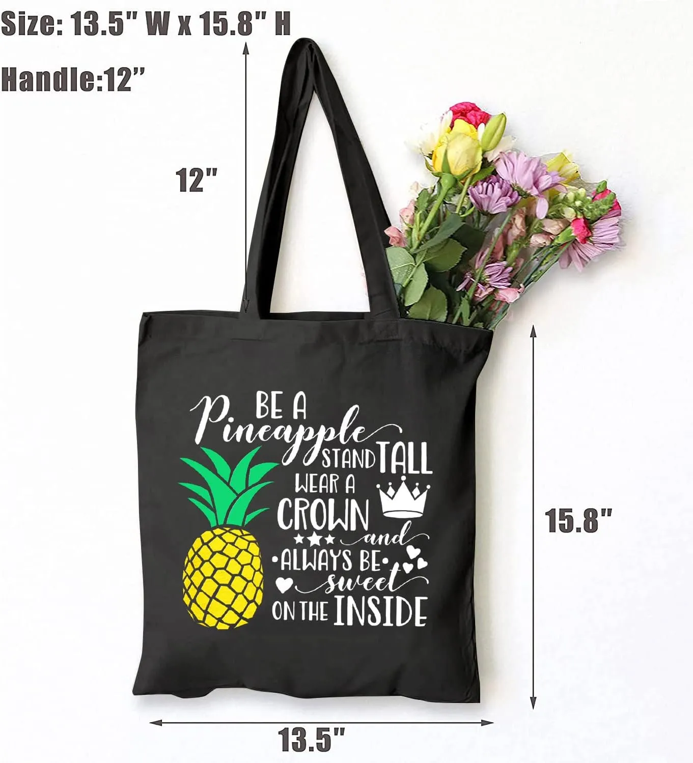 TSIIUO Be a Pineapple Stand Tall Wear a Crown Cotton Canvas Tote Bag Women Summer Fruit Reusable Shopping Shoulder Bag