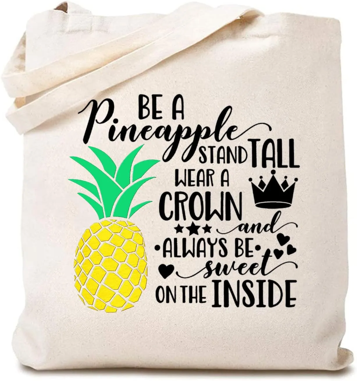 TSIIUO Be a Pineapple Stand Tall Wear a Crown Cotton Canvas Tote Bag Women Summer Fruit Reusable Shopping Shoulder Bag