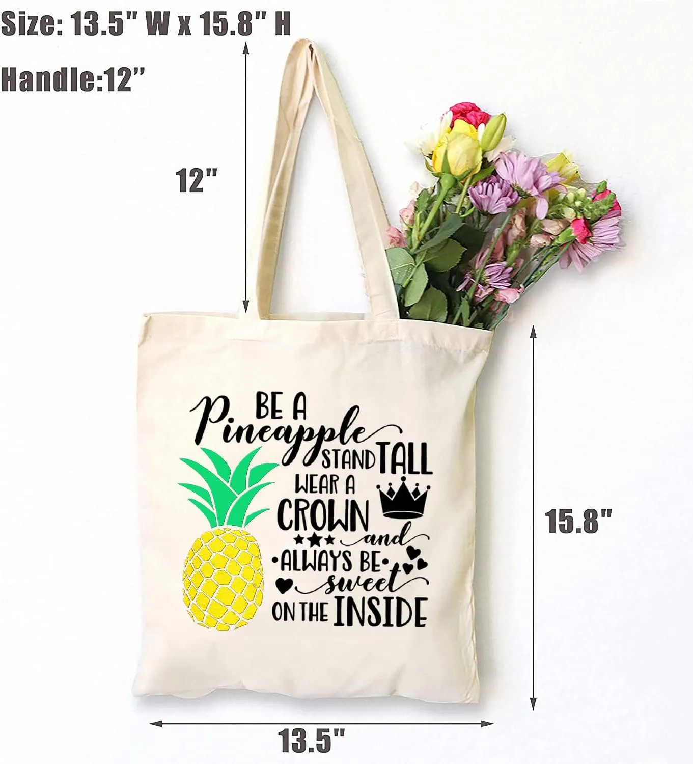 TSIIUO Be a Pineapple Stand Tall Wear a Crown Cotton Canvas Tote Bag Women Summer Fruit Reusable Shopping Shoulder Bag
