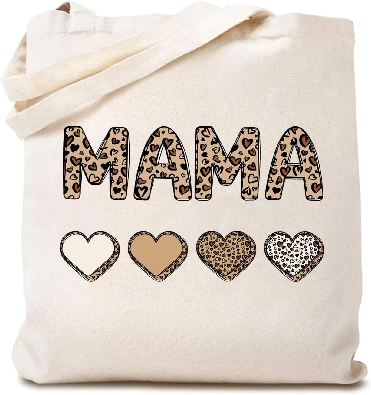 TSIIUO Mama Leopard Prints Canvas Tote Bag Mother's Day Gift for Mom Funny Valentines Mama Reusable Shopping Bag