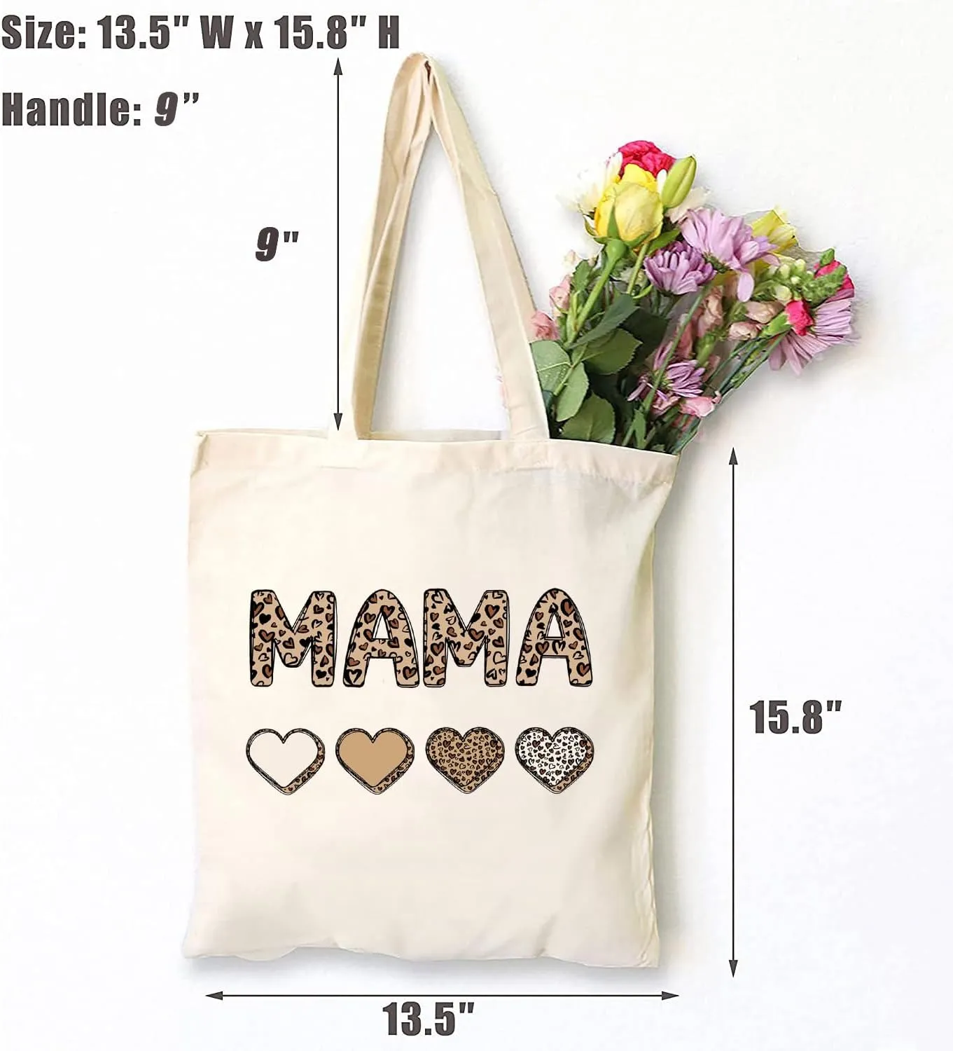 TSIIUO Mama Leopard Prints Canvas Tote Bag Mother's Day Gift for Mom Funny Valentines Mama Reusable Shopping Bag